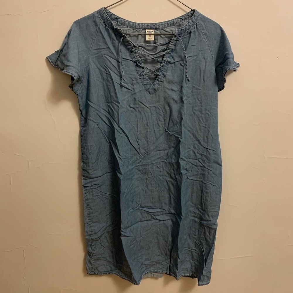 Old Navy chambray lace-up shift sundress, size extra small, like new